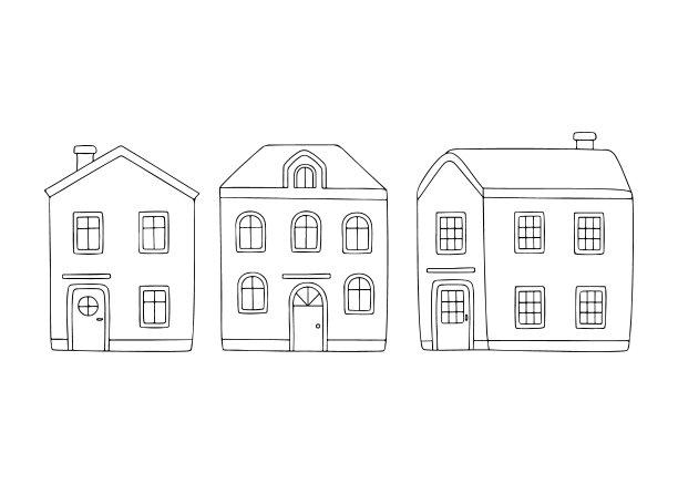 屋外外设，涂鸦线风格。收集手绘建筑内部。矢量图图片下载