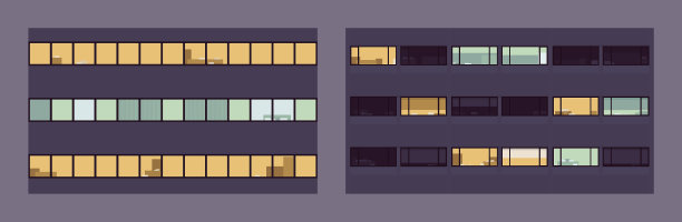 现代城市立面夜窗设置图片下载