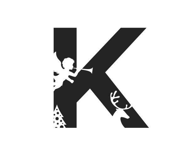 字母k有天使、鹿和圣诞树。为圣诞和新年假期设计初始信图片下载