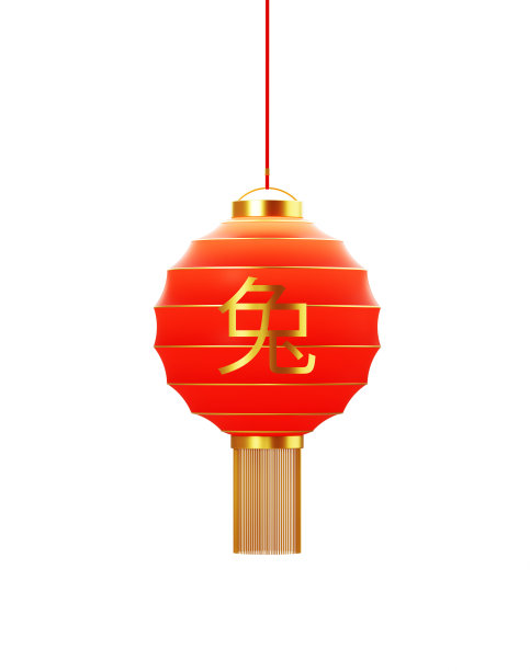 白底红灯笼上的兔年标志图片下载