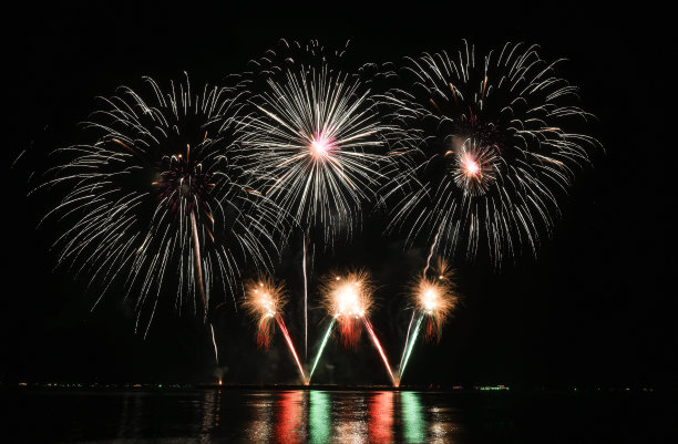 美丽多彩的烟花夜景拍摄于芭堤雅国际烟花节图片下载