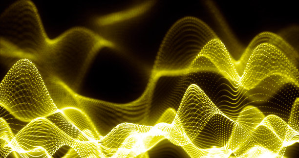 抽象背景黄色未来发光波从粒子点和线的能量和魔法在黑色背景图片下载