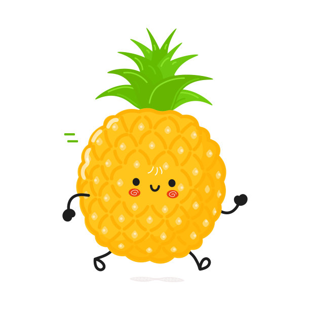 可爱有趣的菠萝。矢量手绘卡通卡哇伊人物插画图标。孤立的白色背景。运行菠萝概念图片下载