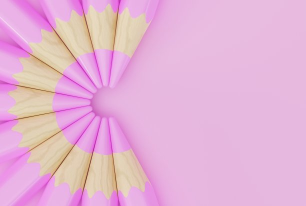 粉色蜡笔排成半圆形。图片下载