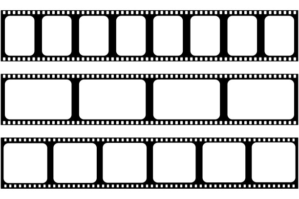 在透明背景上的一套胶片框架。图片下载