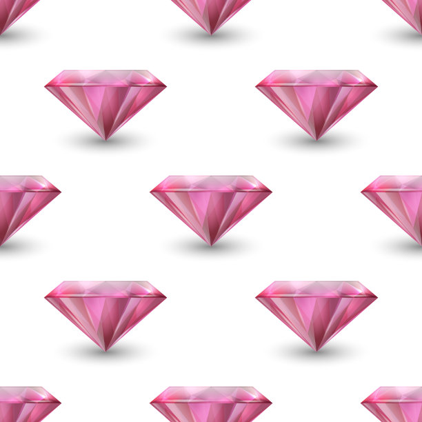 矢量无缝模式与3d逼真的宝石，水晶，水钻在白色背景。Jewerly概念。设计模板。宝石，水晶，水钻或宝石，顶视图图片下载