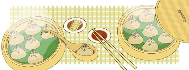 小笼包蒸饺背景矢量插图图片下载