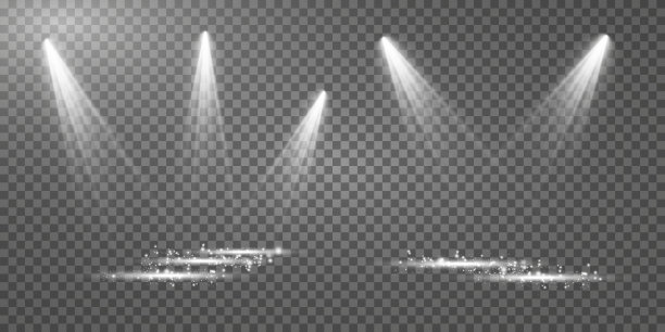 一组矢量聚光灯。各种形式的光。舞台聚光灯。光的效果。辉光效果。矢量插图。图片下载