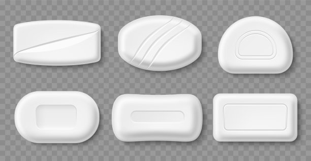 白色肥皂吧。逼真的卫生用品模型，不同形状的俯视图，抗菌水疗洗涤化妆品，沐浴元素，3d隔离元素，护肤洁面，完全矢量集图片下载