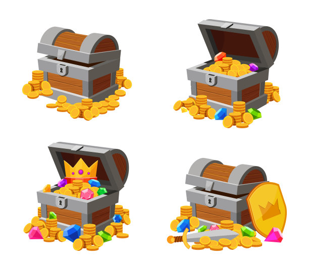 卡通海盗宝藏，金币和珠宝图片下载