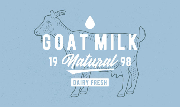 山羊奶的标志。山羊的剪影。乳制品海报模板用于杂货店，菜市场，餐厅，包装设计。工艺垃圾质感。矢量徽章模板。图片下载