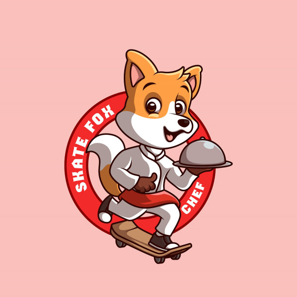 滑板狐狸厨师可爱的卡通人物标志图片下载