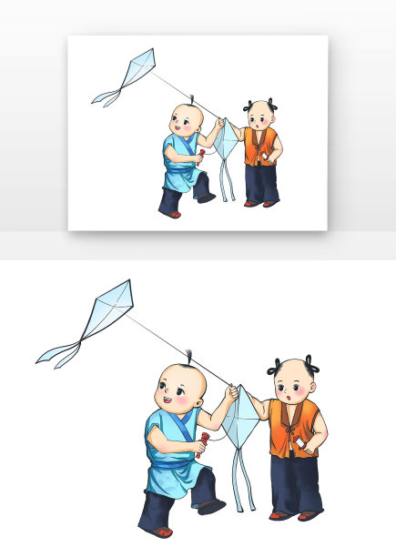 古风立春两个小伙伴放风筝图片下载