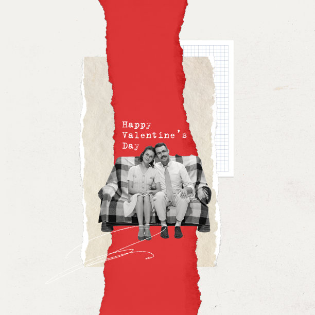 当代艺术拼贴。复古风格的创意设计。可爱的夫妇坐在沙发上看电视。恋爱的概念，情人节图片下载