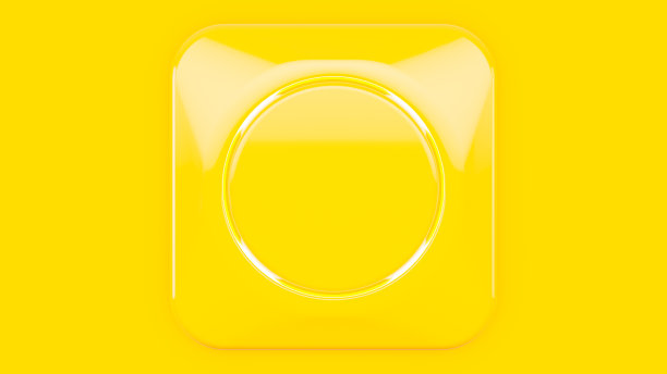 黄色抽象背景，圆角正方形作为元素。最小的想法概念，3D渲染。图片下载