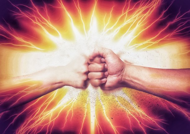 3d插图的拳头对拳头碰撞运动在战斗概念图片下载