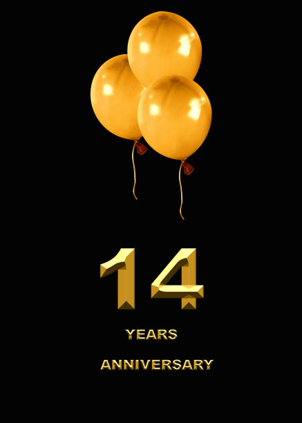 14周年纪念日。节日背景下的金色数字。周年庆典、聚会的海报或卡片图片下载