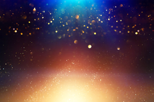 背景抽象闪烁的灯光。金色，蓝色和黑色。de集中图片下载