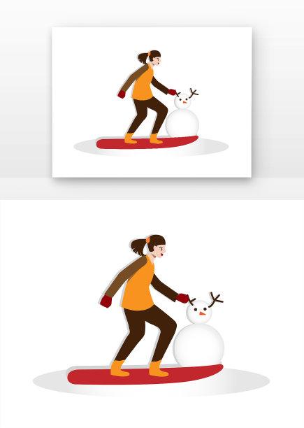 原创元素女孩单板滑雪元素图片下载