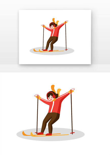 原创元素小女孩单人双板滑雪元素图片下载