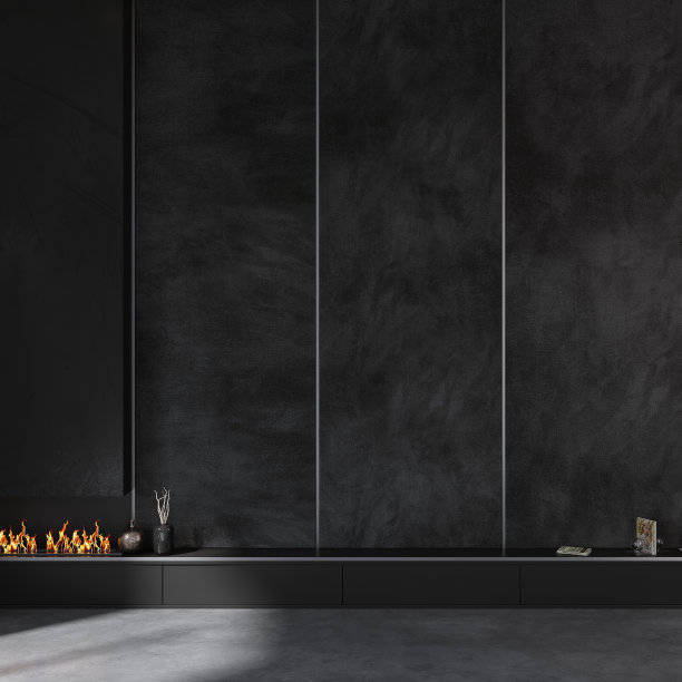 黑墙模型，壁炉与电视单元空白墙图片下载