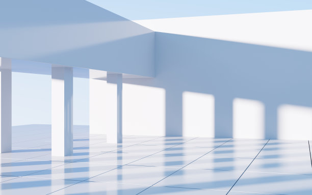 白色抽象几何结构，空旷的户外建筑场景，3d渲染。图片下载