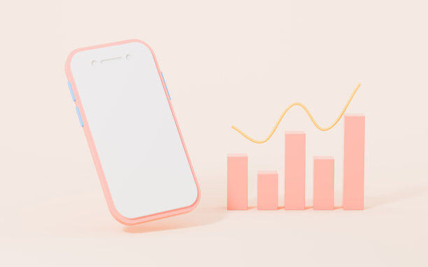 粉色背景的手机和条形图，3d渲染。图片下载