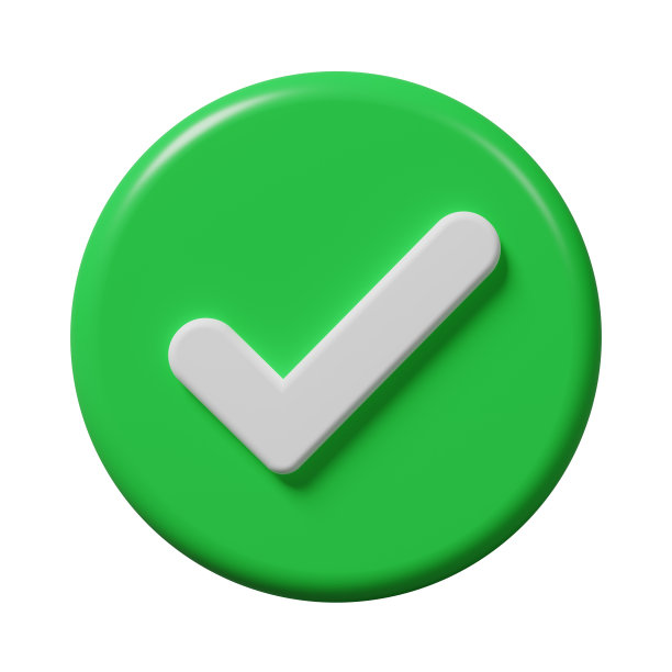 绿色对号，正确，就像白色背景上孤立的圆形图标中的标记。批准、通过、许可、检查清单、投票表决、确认签署商务协议联系符号概念。三维渲染图片下载