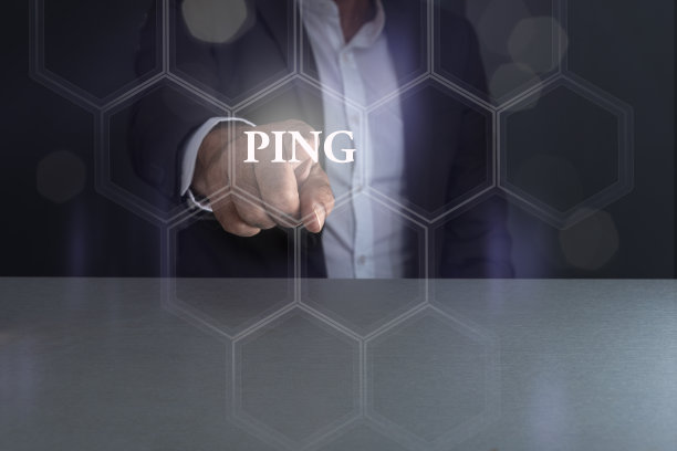 商人按下虚拟按钮，ping，概念跟踪或速度测试。图片下载