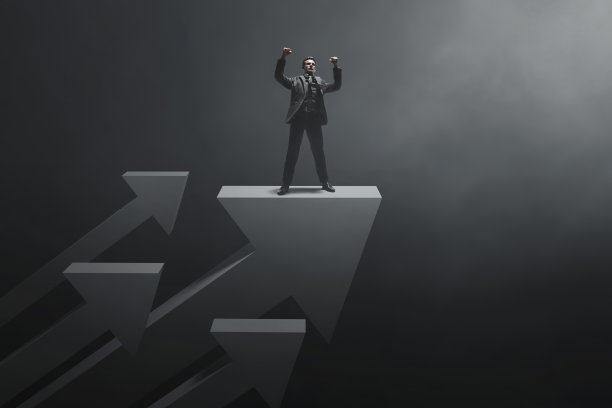 商人站在箭头3d插图图片下载