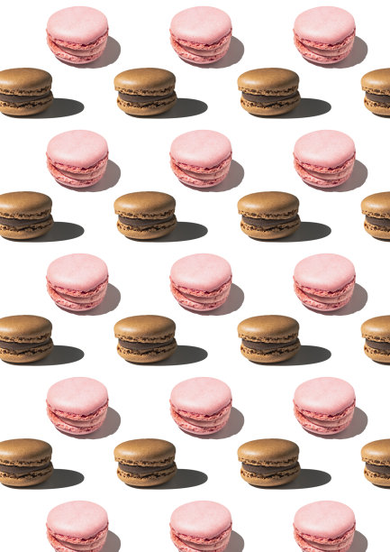 白色背景的草莓和巧克力马卡龙图案图片下载