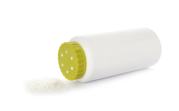 瓶子和白色背景上的散粉。婴儿化妆品图片下载