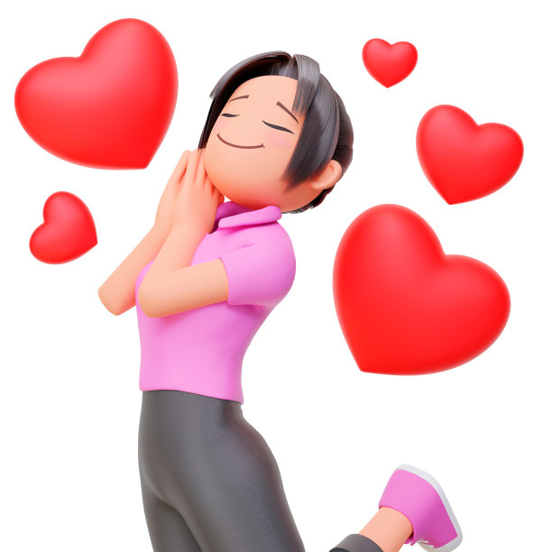一个恋爱中的女孩在白色背景上的3D渲染图片下载