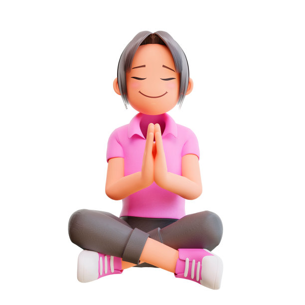 在白色背景上冥想的女孩的3D渲染图片下载