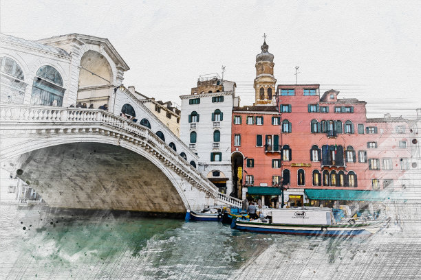 水彩画风景画威尼斯美丽的意大利地标。图片下载