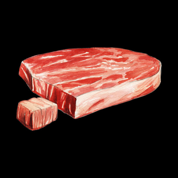 生肉水彩插图在黑色背景图片下载