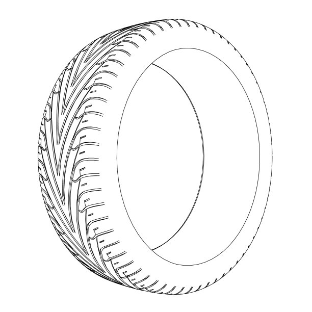 汽车轮胎轮廓从黑线孤立在白色背景上。侧视图。3 d。矢量插图。图片下载