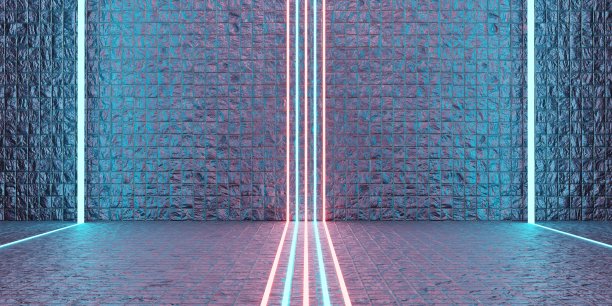 辐射反射背景空场景技术霓虹灯和激光现代展厅3D插图图片下载