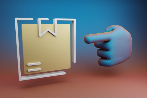 美丽的插图抽象的手食指指向交付搜索符号图标在一个多色明亮的背景。3d效果图。设计的背景图案。图片下载