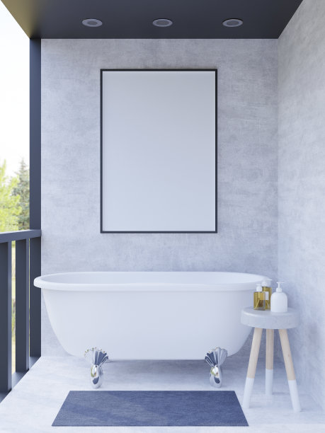 3D现代室内浴室与模型海报框架图片下载