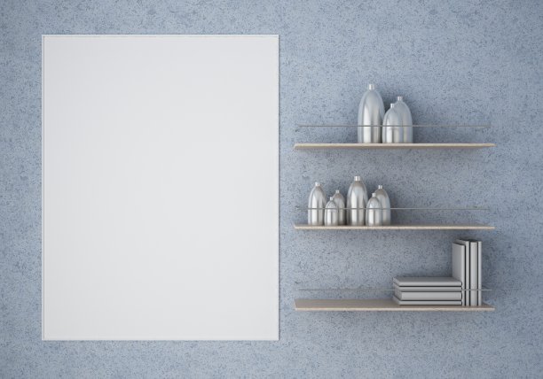 3D现代室内浴室与模型海报框架图片下载