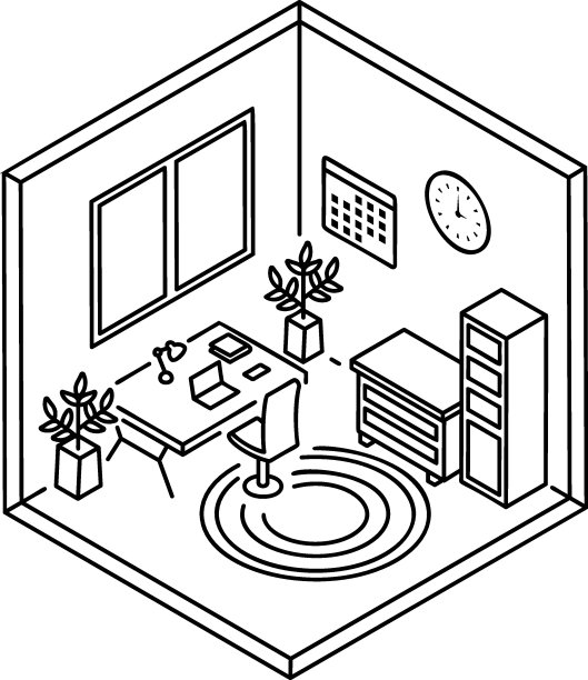 自由职业者办公桌矢量轮廓图标设计，节省空间的草图，室内装饰标牌，便携式家庭办公室库存插画，公司工作空间概念图片下载