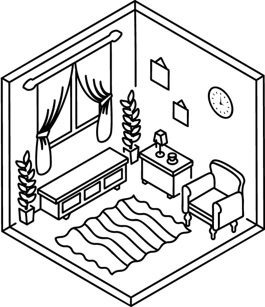 现代客厅矢量轮廓图标设计，节省空间的草图，室内装饰标牌，便携式家庭办公空间库存插画，传统风格的休息区概念图片下载