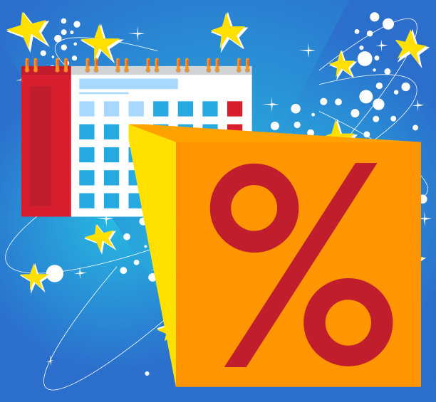 百分比符号与日历。卡通矢量插图。图片下载