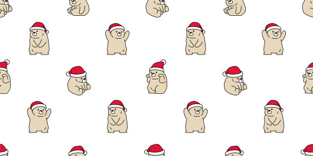 小熊无缝图案圣诞极地圣诞老人帽子矢量泰迪卡通包装纸重复墙纸瓷砖背景涂鸦围巾孤立的插画设计图片下载