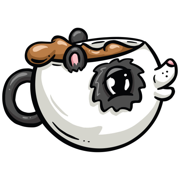 熊猫造型的可爱孩子咖啡杯设计插画图片下载