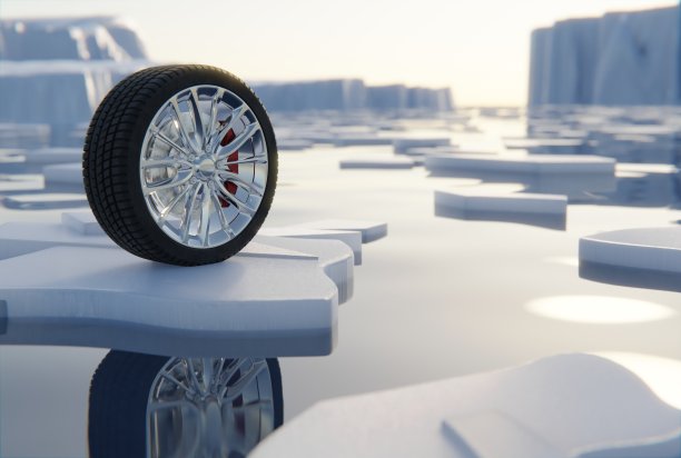 轮胎在雪地上，冬天的背景。图片下载