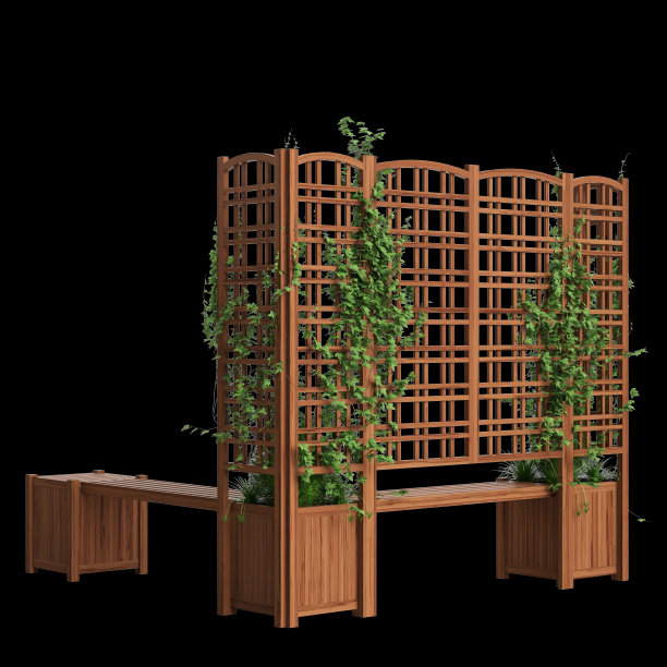 三维插图的长凳种植与格子隔离在黑色背景图片下载