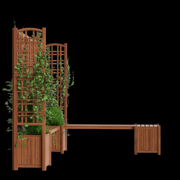 三维插图的长凳种植与格子隔离在黑色背景图片下载
