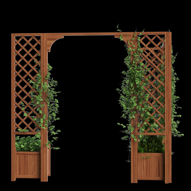 三维插图的长凳种植与格子隔离在黑色背景图片下载